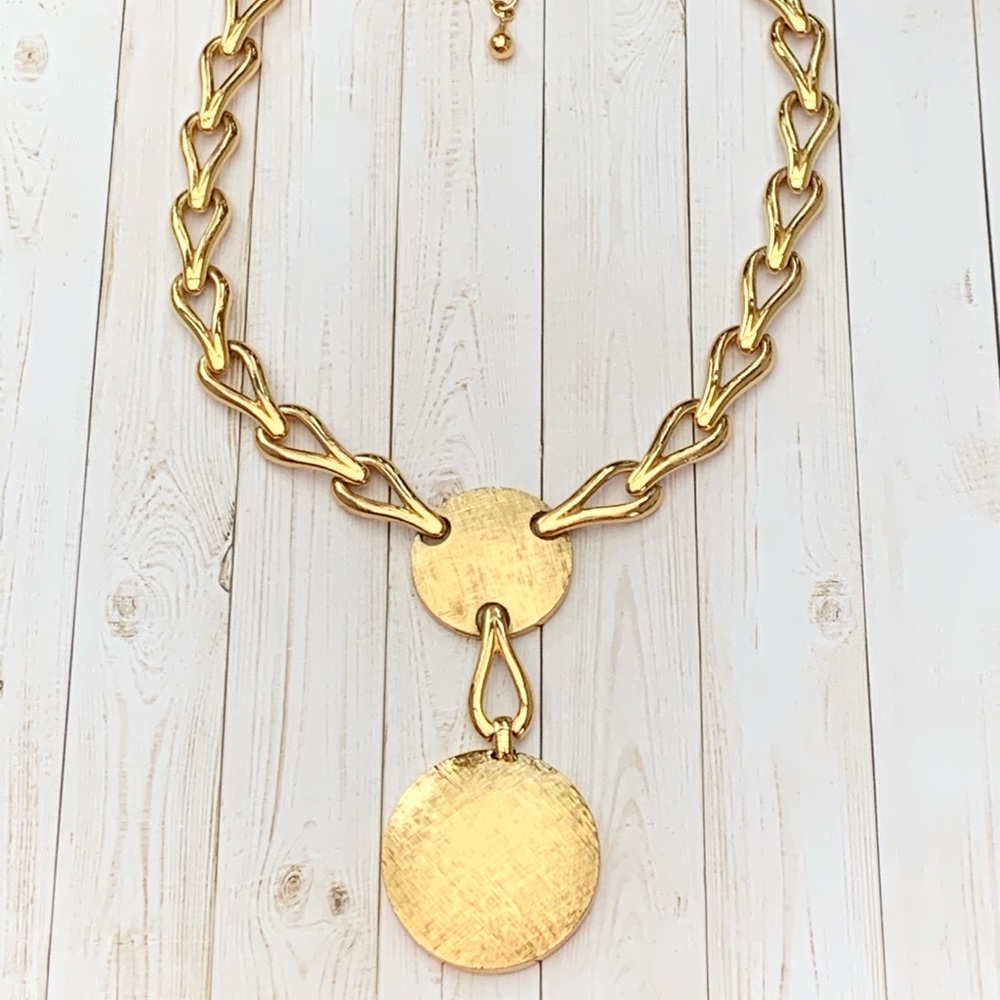 Vintage Monet Gold Tone Y Necklace Brushed Gold